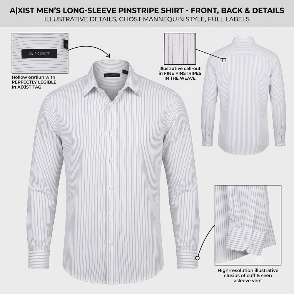 AXIST Mens White Clear Pinstripe Long Sleeve Button Down Dress Shirt XL Classic